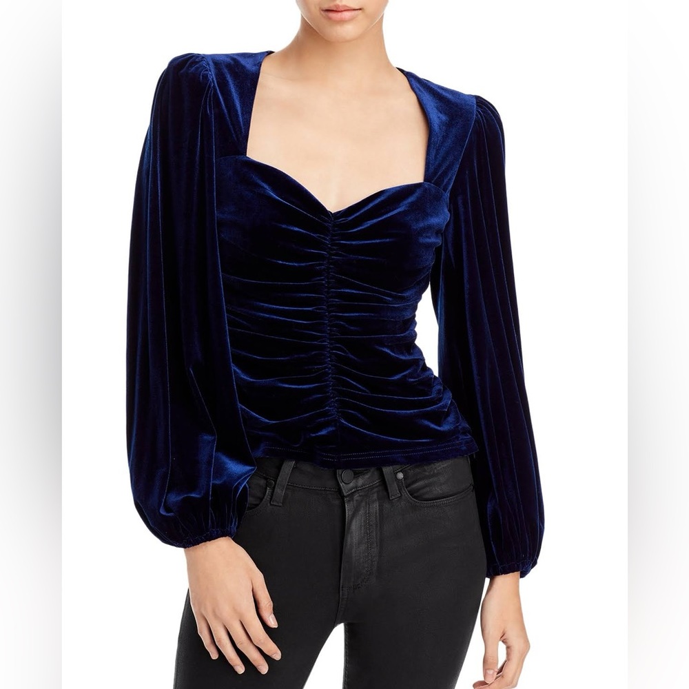 Women’s Velvet Ruched Blouse by Aqua  size Large 10 /12  Navy Blue
